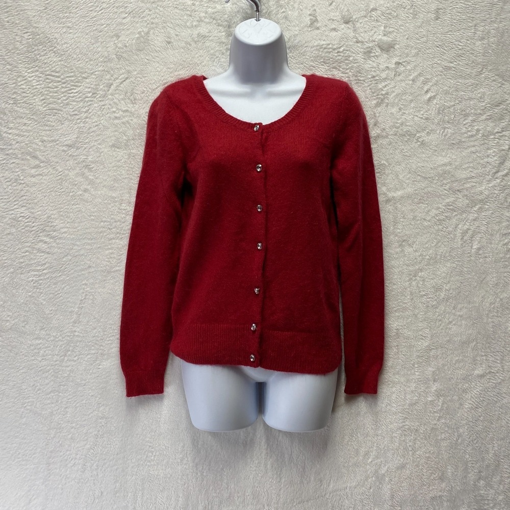 Apt. 9 Rabbit Hair Angora Blend Cardigan Sweater Womens Medium Red Luxury Soft